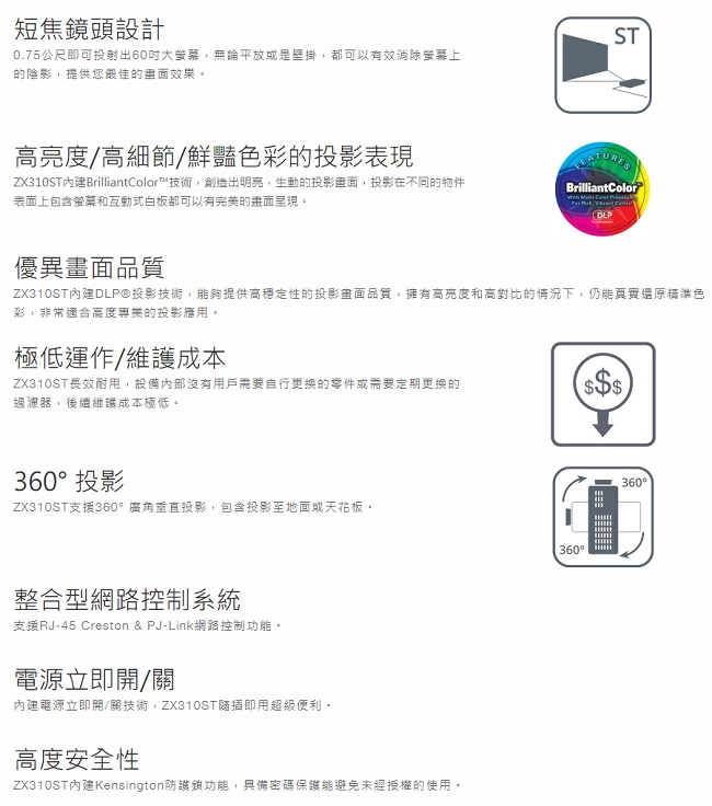 Optoma ZX310ST雷射短焦投影機