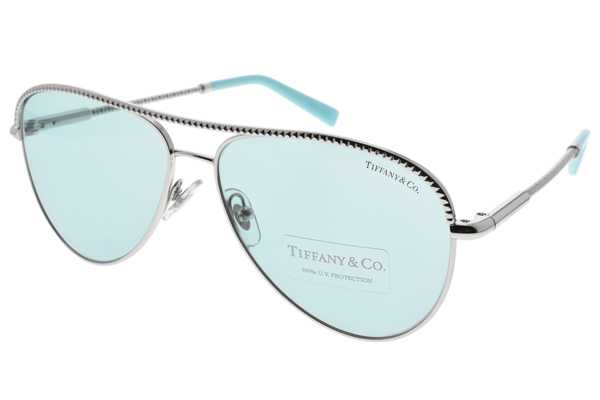 Tiffany&CO.太陽眼鏡 典雅飛官款/銀-淺藍 #TF3062 6136D9