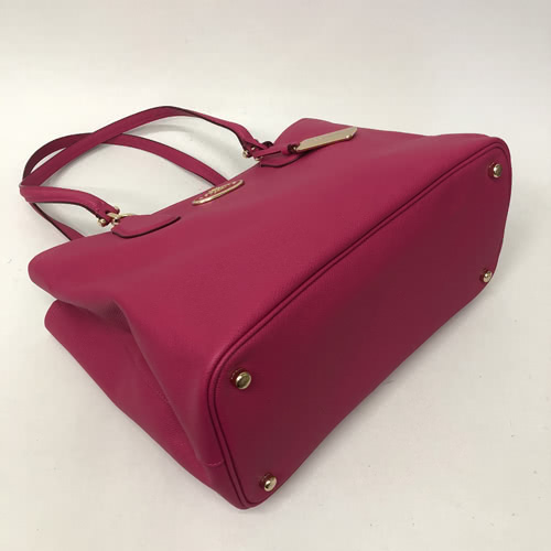 COACH 專櫃款金屬馬車雙夾層托特包(桃紅)