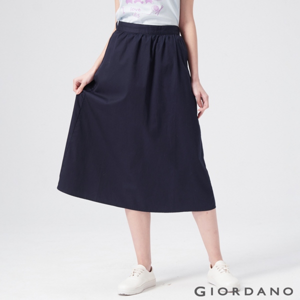 GIORDANO 女裝純棉素色簡約長裙-67 標誌海軍藍