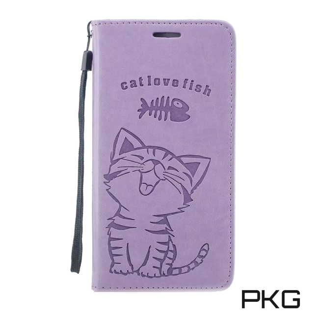 PKG Apple iPhoneXS Max 側翻皮套-可愛貓咪壓紋精緻皮套