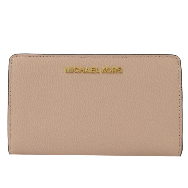 MICHAEL KORS Jet Set 金屬logo對開中夾(芭蕾粉)