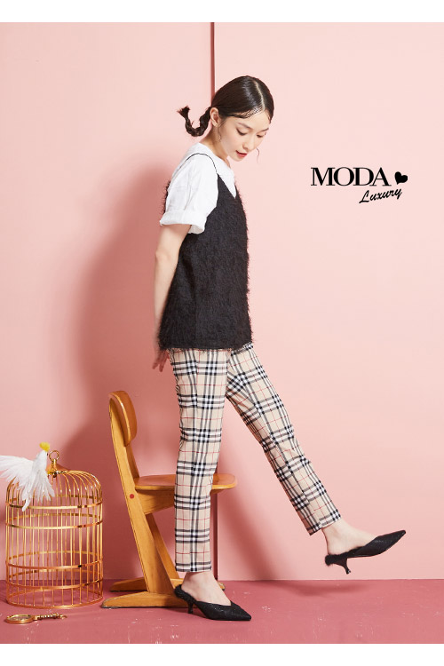 MODA Luxury 摩登時髦金蔥貂毛尖頭穆勒高跟拖鞋－黑