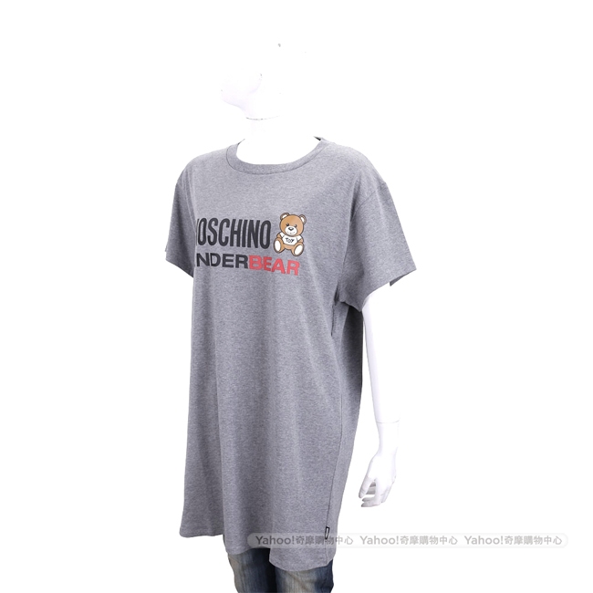 MOSCHINO Underbear 字母泰迪熊寶寶灰色棉質長版短袖T恤