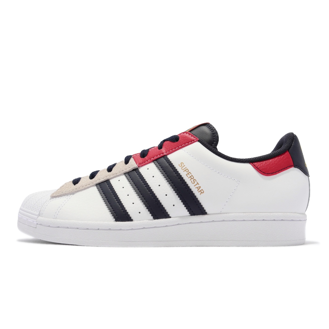 adidas 休閒鞋Superstar 白紅拼接金標男鞋愛迪達三葉草H05250 | 休閒鞋