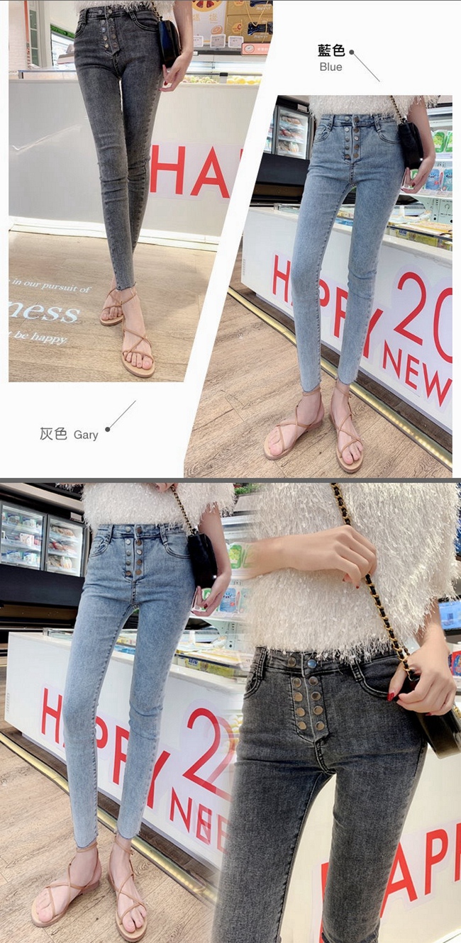 韓版高腰修身顯瘦緊身鉛筆褲S-XL(共兩色)-WHATDAY