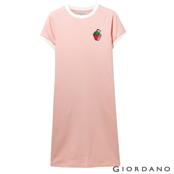 GIORDANO 女裝純棉水果刺繡連身裙-29 草莓粉紅