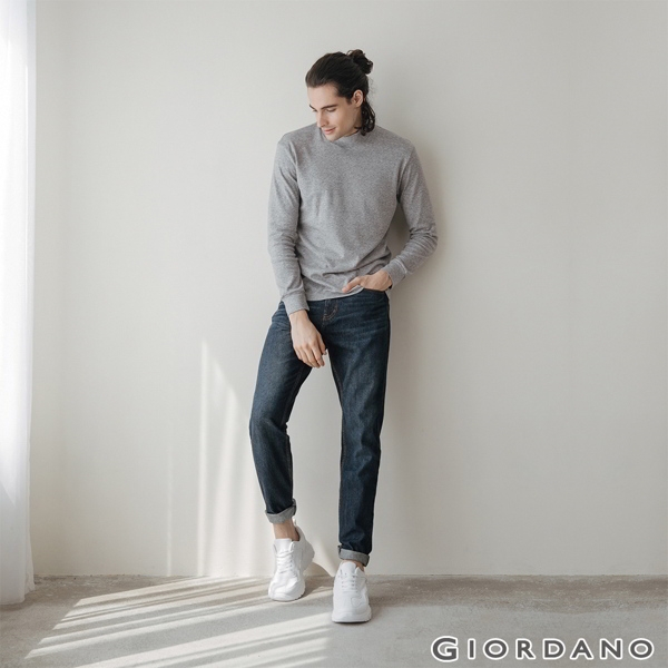 GIORDANO 男裝基本款中腰錐形牛仔褲 - 95 深藍