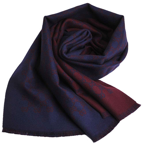 GUCCI SU SOGI 經典GG LOGO羊毛雙面寬版造型圍巾(酒紅/深藍)