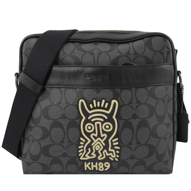 COACH Keith Haring 聯名PVC中款方型斜背包(黑灰)