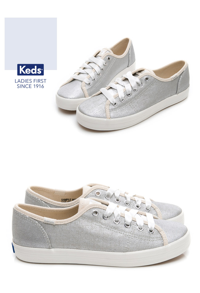 Keds KICKSTART 霧面光澤綁帶休閒鞋-銀色