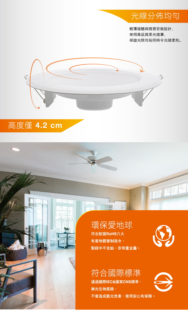 歐司朗OSRAM LEDVANCE 星亮15W高亮度LED薄型崁燈-黃光