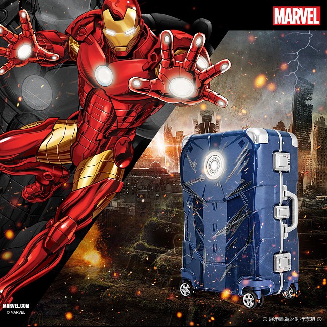Marvel 漫威年度限量復仇者20吋鋁框行李箱鋼鐵人戰損版-寶石藍
