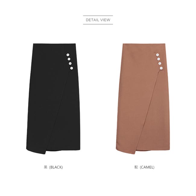 東京著衣-KODZ 顯瘦心機斜排釦開衩窄長裙-S.M.L(共二色)