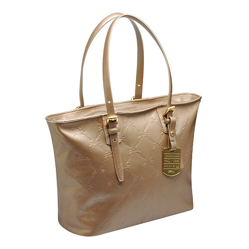 LONGCHAMP LM Cuir系列菱格賽馬壓印牛皮肩背包(香檳金)