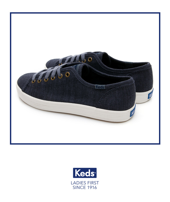 Keds KICKSTART 質感斜紋綁帶休閒鞋-藍