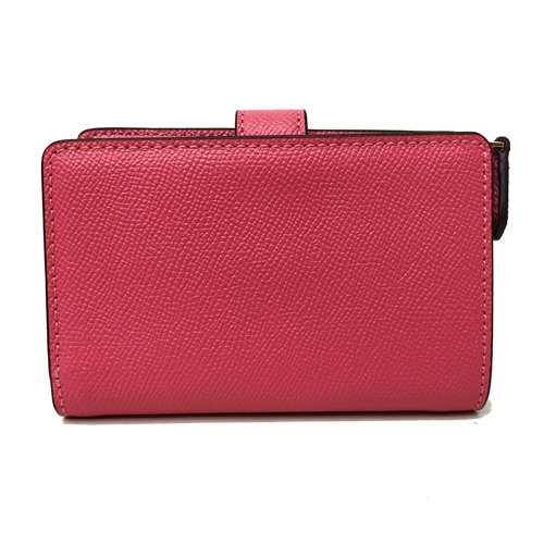 COACH 立體金屬馬車LOGO皮革中夾證件夾(蜜桃粉)