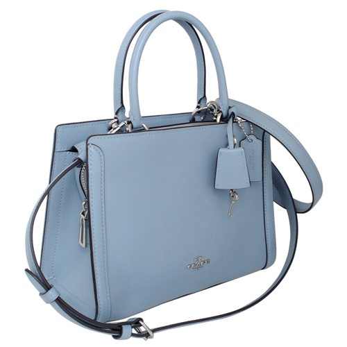 COACH Zoe水藍硬款全皮鎖頭手提/斜背小包