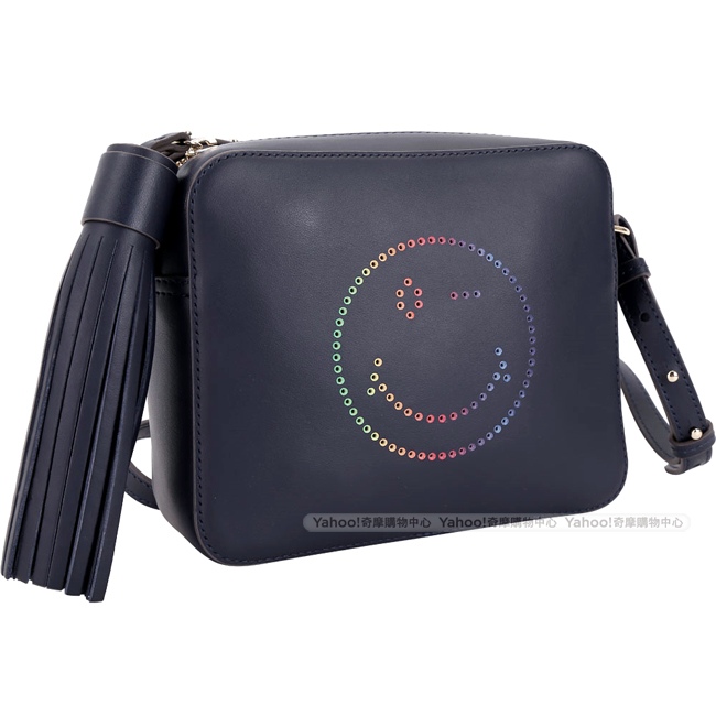 ANYA HINDMARCH Rainbow Wink 彩虹眨眼流蘇斜背相機包(藍)