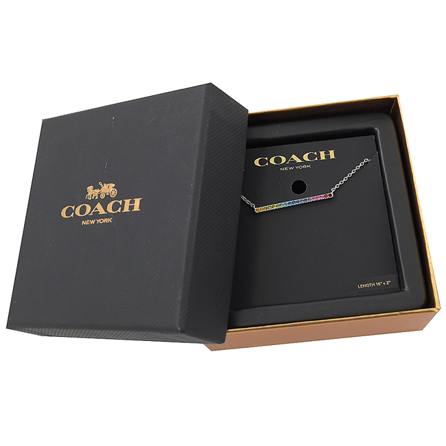 COACH 彩色水鑽一字造型項鍊(銀)