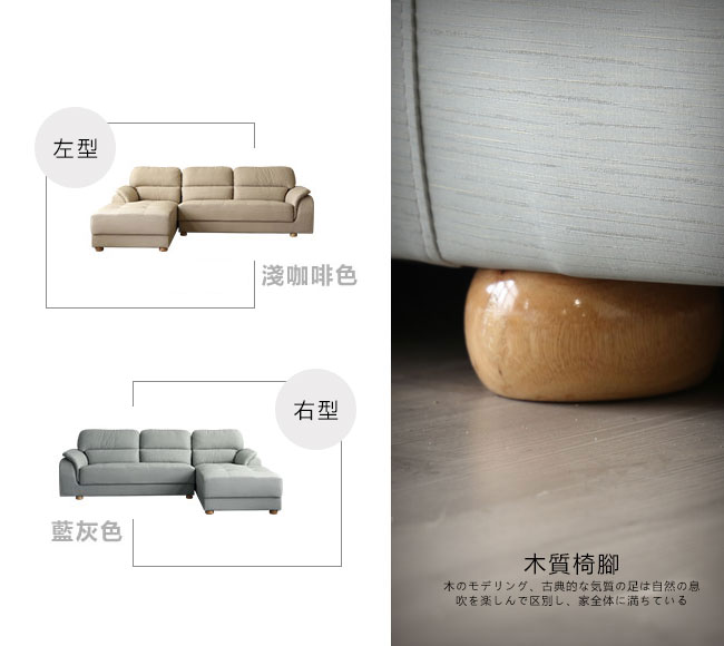 TAISH-吉田L型布紋皮沙發-獨立筒版(兩色.左右型可選)