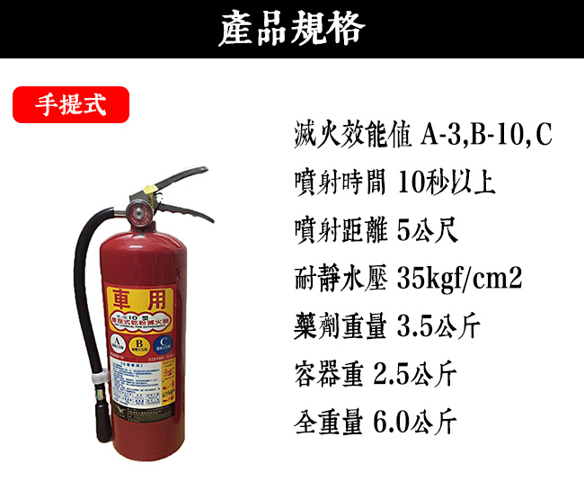 【防災專家】車用ABC乾粉滅火器10型 附置放架