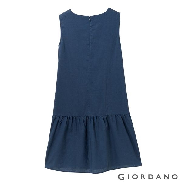 GIORDANO 女裝自然棉麻系列無袖連身裙-66 標誌海軍藍