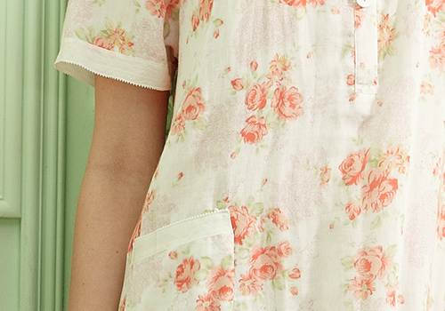 羅絲美睡衣 -心戀可人短袖洋裝睡衣(橘紅花)