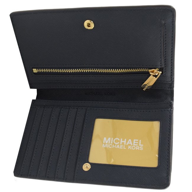 MICHAEL KORS Jet Set 金屬logo對開中夾(海軍藍)