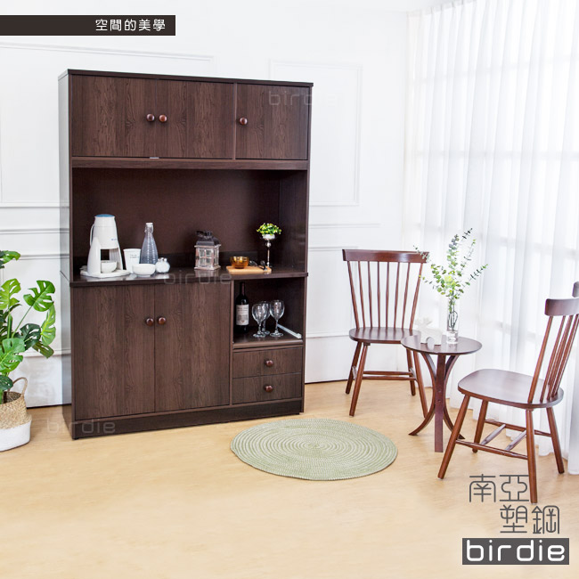 Birdie南亞塑鋼-4.2尺五門二抽塑鋼電器櫃/餐櫃(胡桃色)-126x41x190cm