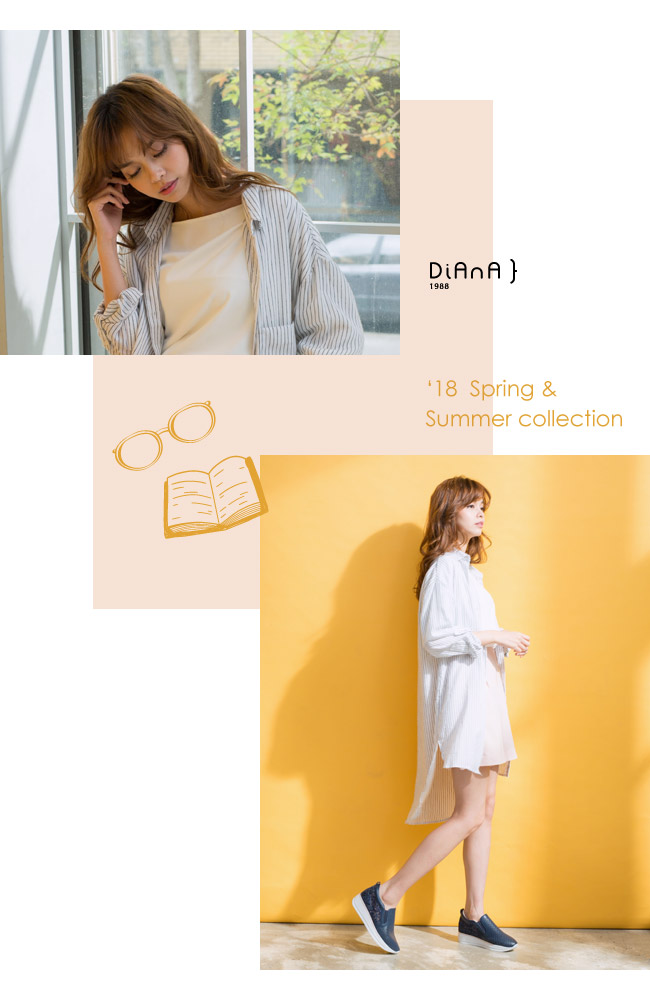 DIANA 絕美清透—鏤空蕾絲鑽面真皮厚底休閒鞋-深藍