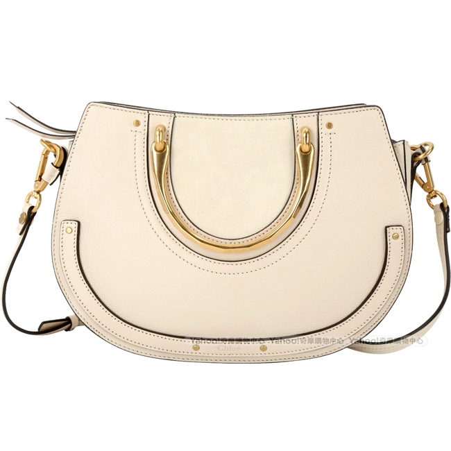 CHLOE Pixie 中型麂皮拼接山羊皮微笑包(米白色)
