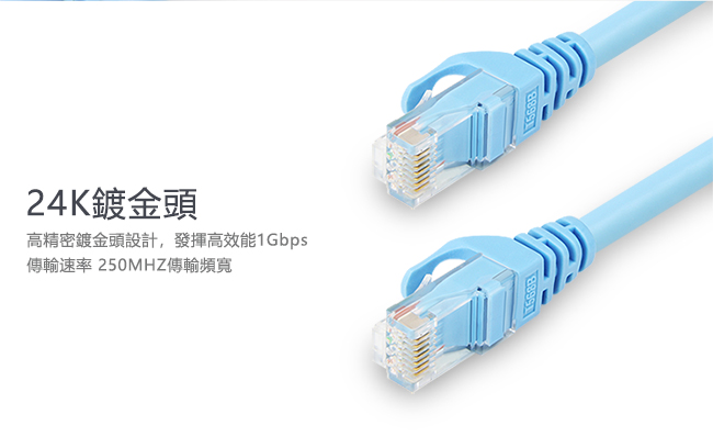 UNITEK 24K鍍金頭CAT6網路線15M(藍色)