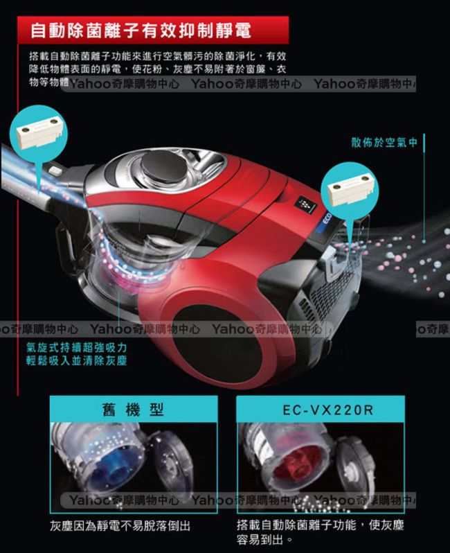 【SHARP夏普】旋風式450W無紙袋吸塵器 紅色 (EC-VX220R-R)