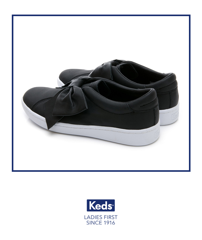 Keds 皮革蝴蝶結經典休閒鞋-黑色