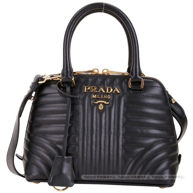 PRADA Diagramme 絎縫小牛皮手提肩背貝殼包(黑色)