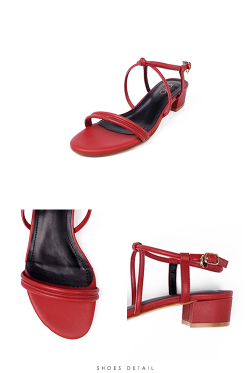 KOKKO - 女神降臨細帶真皮低跟涼鞋 -番茄紅