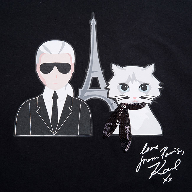 KARL LAGERFELD 卡爾貓咪艾菲爾鐵塔造型短T(黑色)