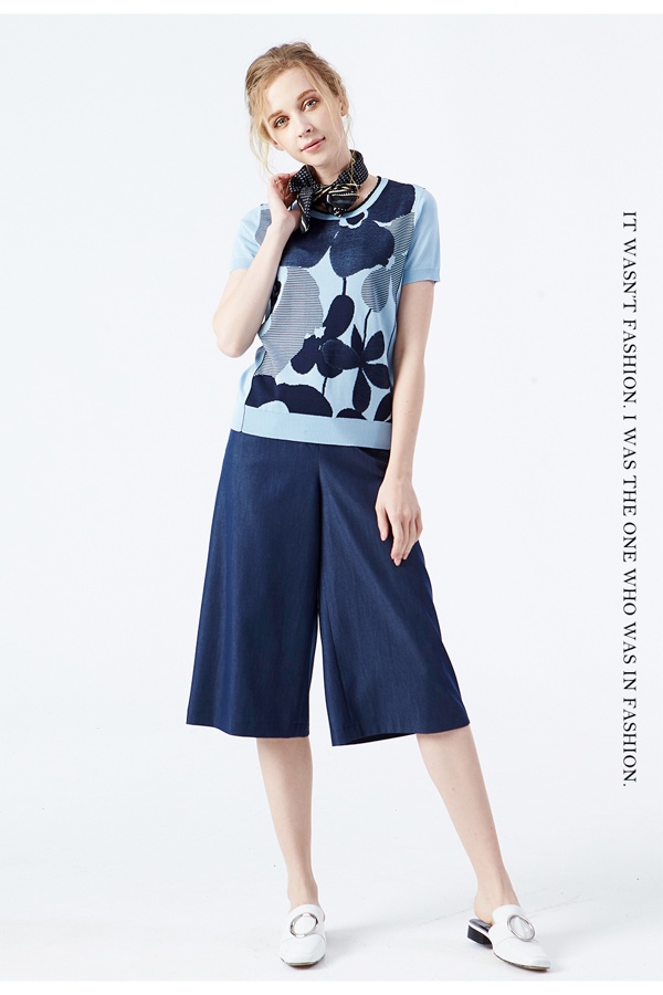 【麥雪爾】雙色變化緹花針織衫-水藍