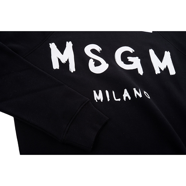 MSGM 經典油漆塗鴉白色英文字母LOGO長袖上衣 (黑色)