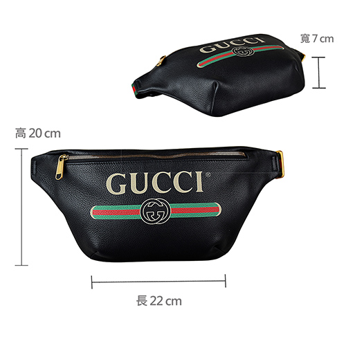 GUCCI 經典印花LOGO綠紅綠織帶牛皮拉鍊胸掛/腰包(黑)