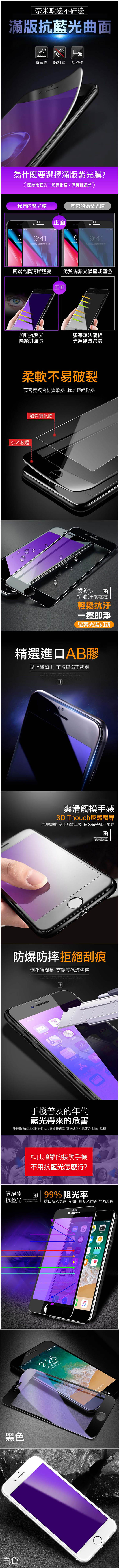 iPhone 6/6S 軟邊 滿版 藍紫光 9H 鋼化玻璃膜-超值3入組