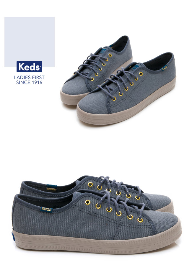 Keds KICKSTART 仿舊綁帶休閒鞋-藍色