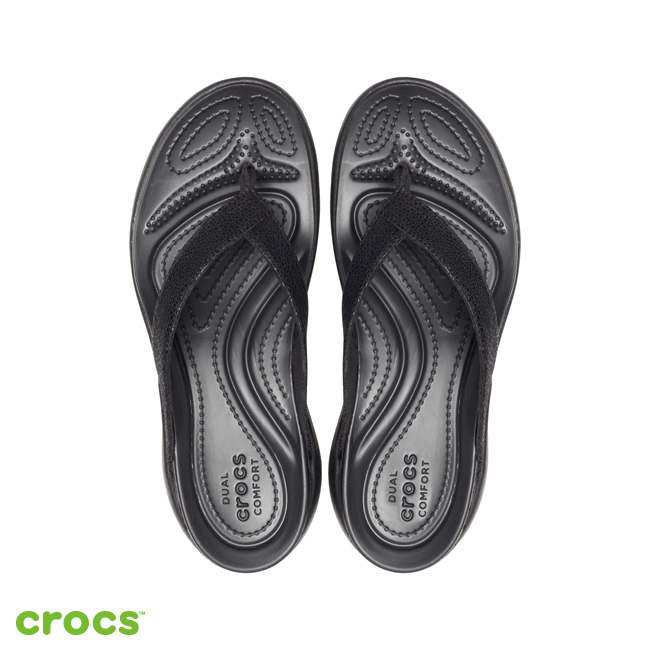 Crocs 卡駱馳 (女鞋) 卡沛兒亮面坡跟人字拖 205782-060