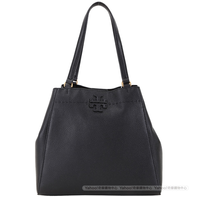 TORY BURCH McGraw Carryall 雙T縫線設計荔紋牛皮托特包(黑色)