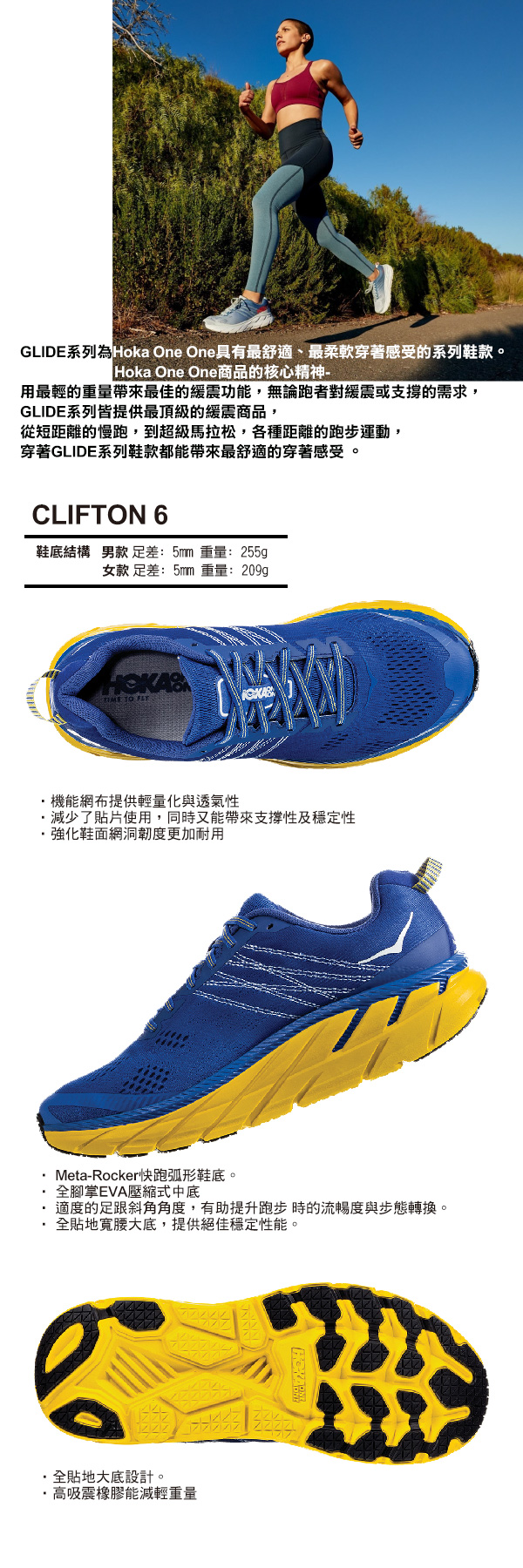 HOKA ONE ONE 女 Clifton 6 寬楦 路跑鞋 月光藍