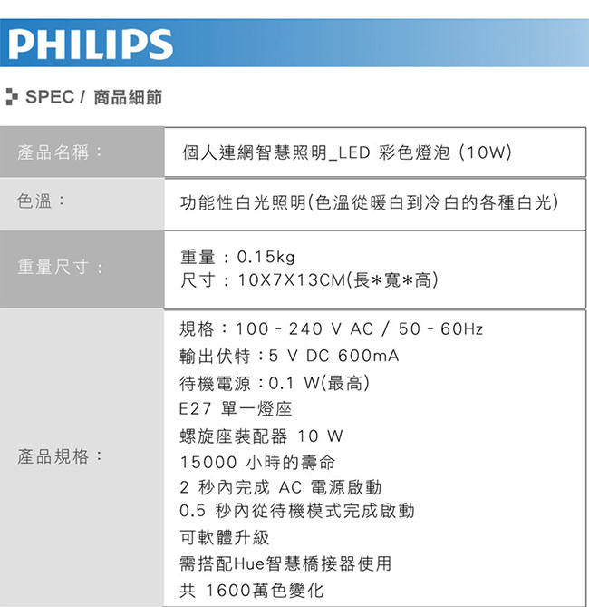 【飛利浦 PHILIPS LIGHTING】Hue無線智慧照明連網LED 彩色燈泡2.0版