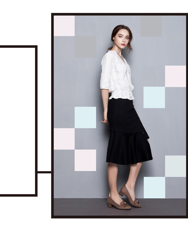 Fair Lady Cube Chic塊時尚 復古流蘇麂皮尖頭粗跟鞋 拿鐵