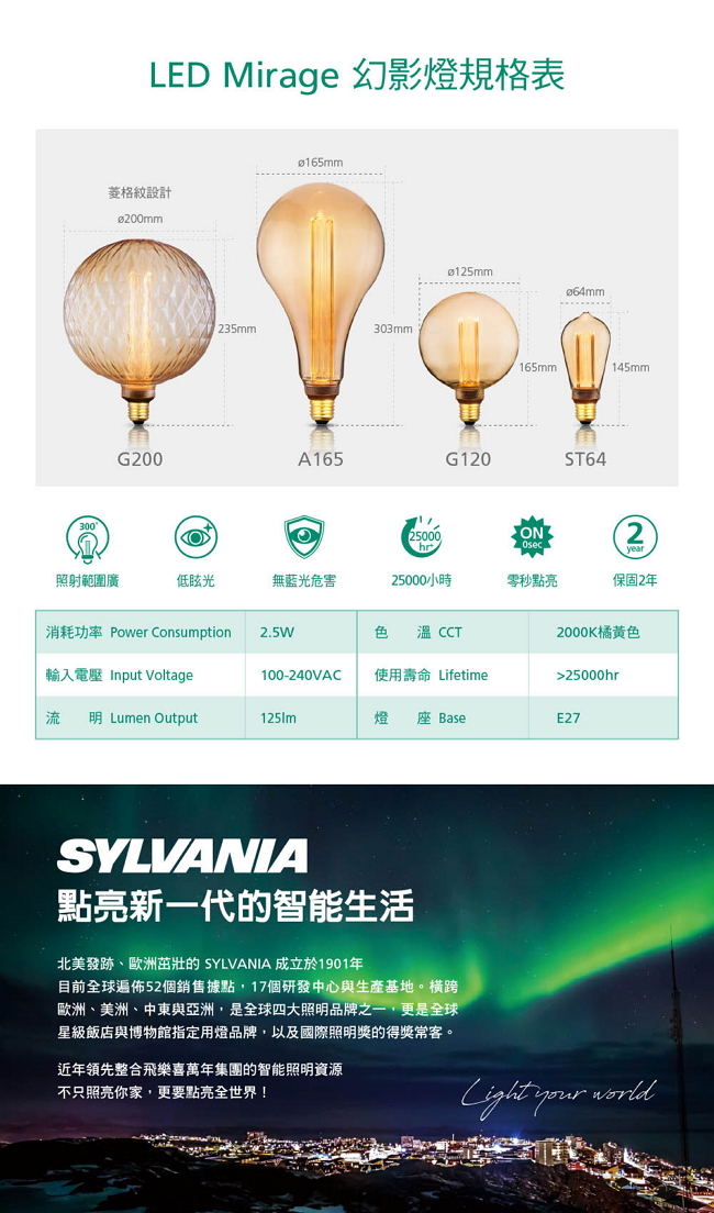 喜萬年SYLVANIA LED Mirage幻影燈 A165-城堡款 橘黃光2000K