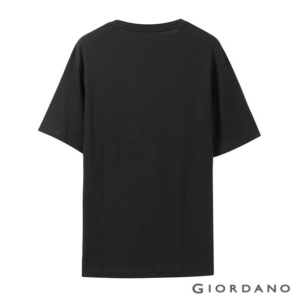 GIORDANO 男裝純棉復古刺繡印花寬版T恤-02 標誌黑